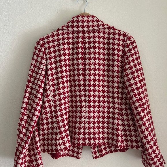 Talbot Herringbone Houndstooth Suite Moto Jacket Mini Skirt Red White Mixed Size - Picture 4 of 12